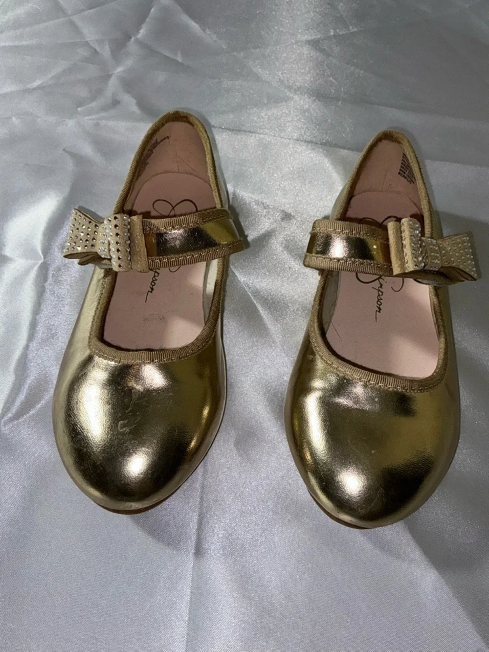 Jessica Simpson Girls Gold Mary Jane Bow Flats Size 1